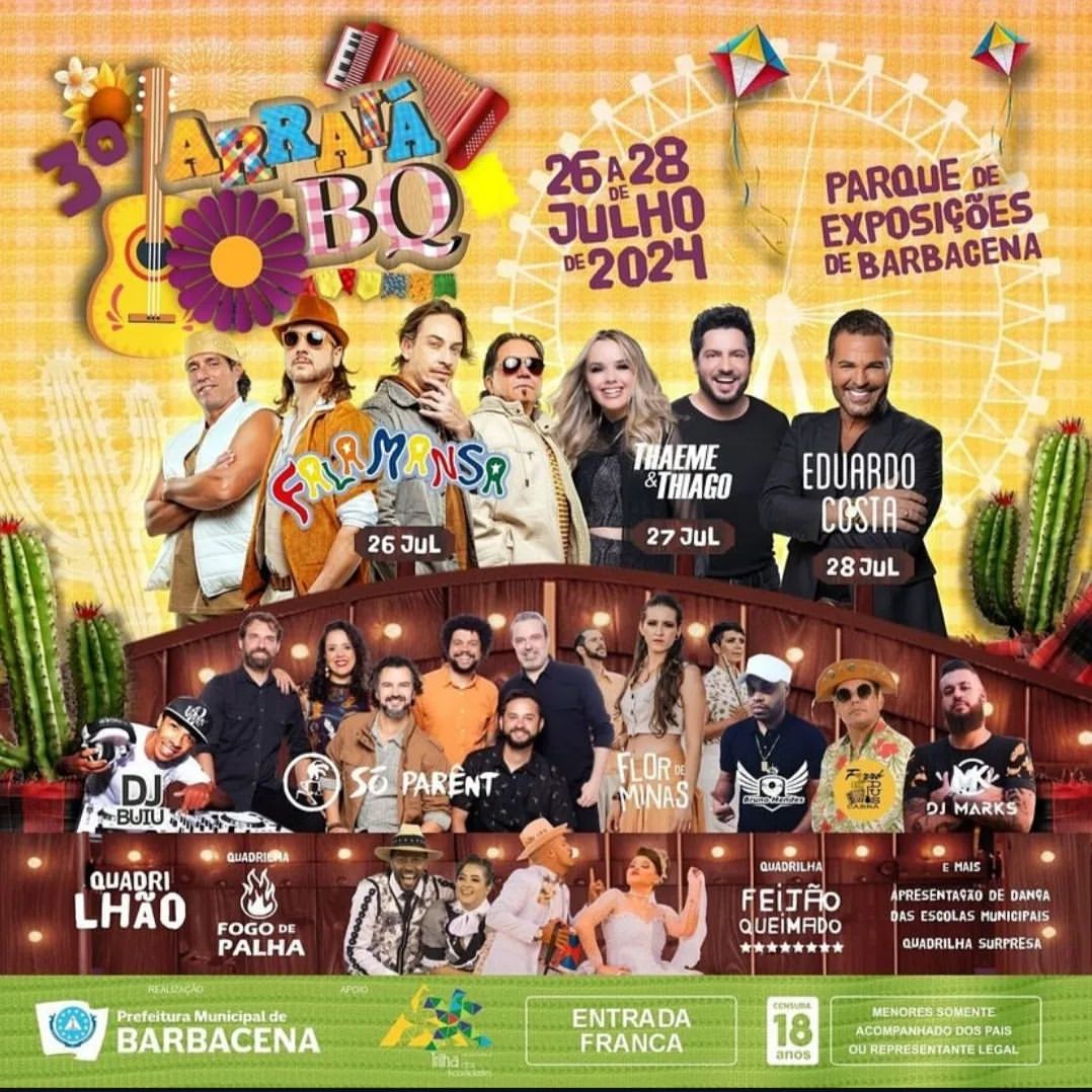 3ª edição do Arraiá BQ trará a banda Falamansa, Thaeme e Thiago e Eduardo Costa