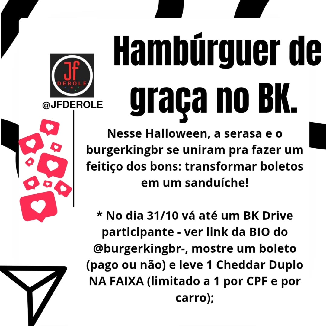 Promoção Hamburger de Graça No Burger King