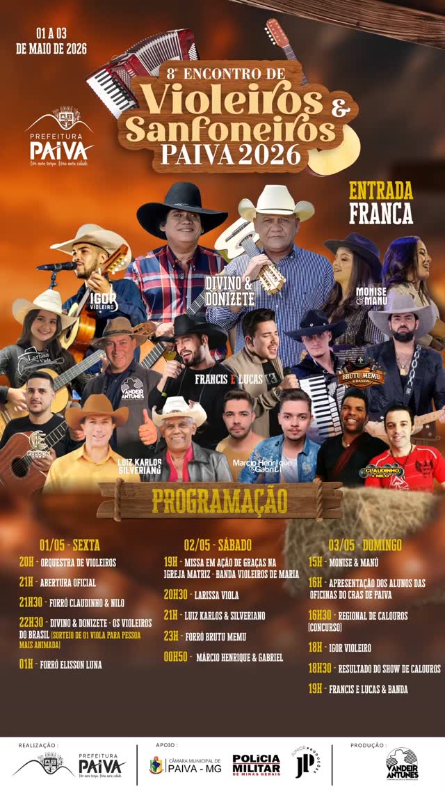 O 8º Encontro de Violeiros & Sanfoneiros de Paiva 2026