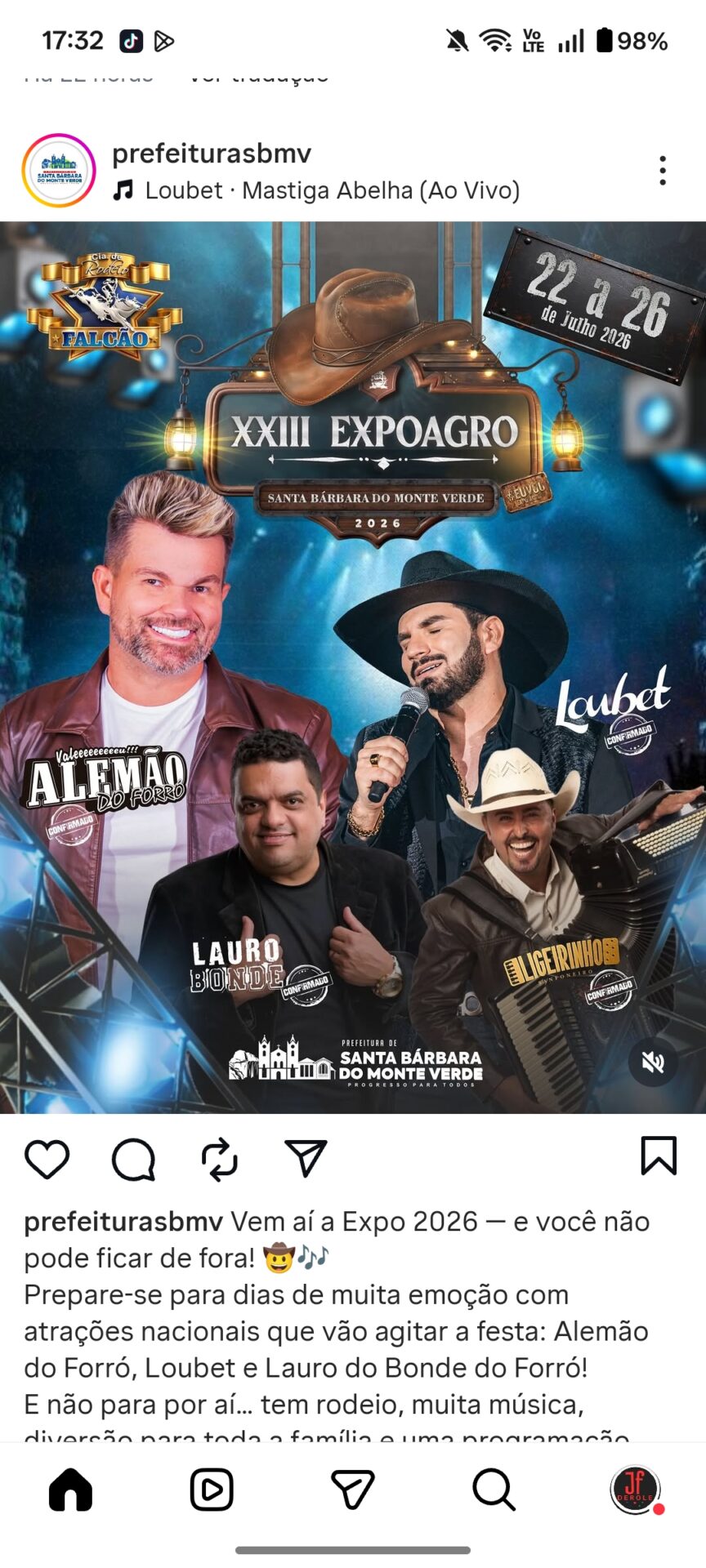 Expoagro 2026 em Santa Bárbara do Monte Verde: programação, shows e datas